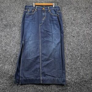 Levis Denim Maxi Skirt Womens 16MIS Dark Wash Cotton Long Side Slit Jean Skirt